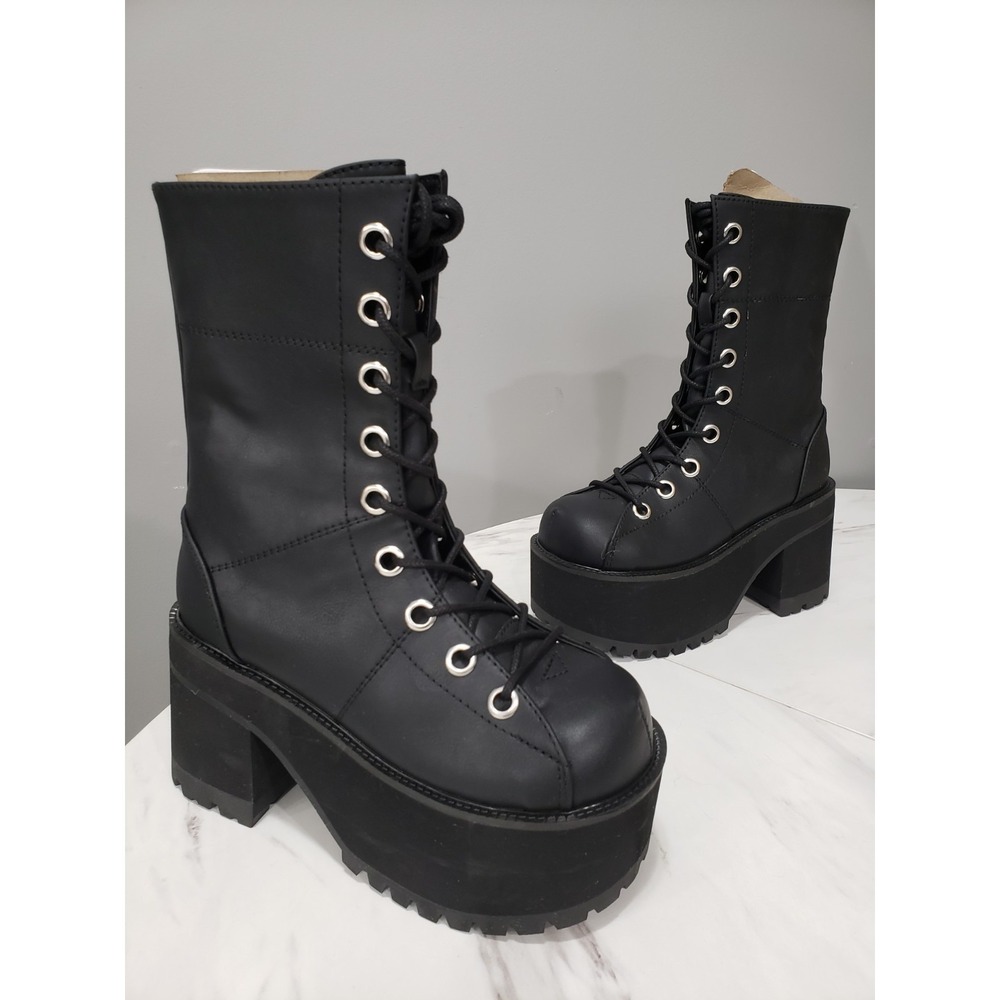DEMONIA RANGER-301 Punk Gothic Women's 3" Platform Black Gogo Calf High Boots